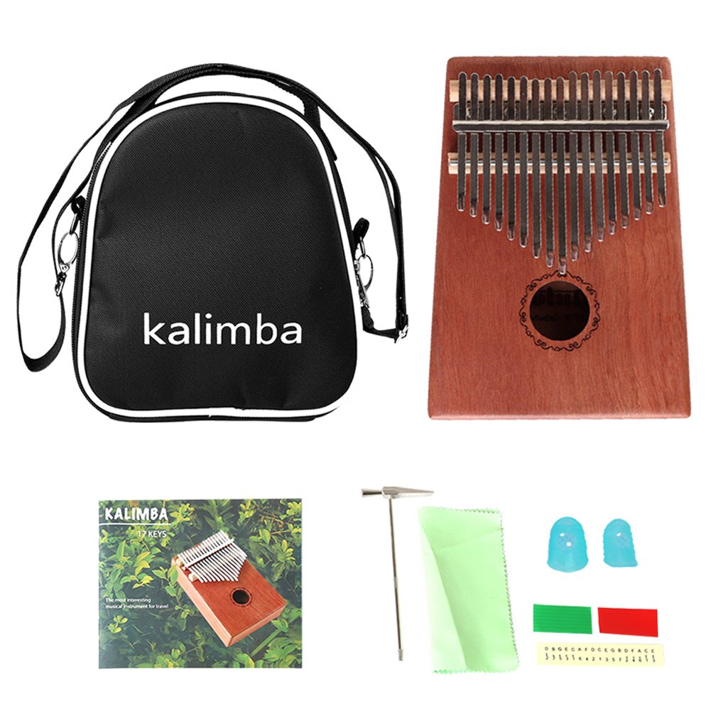 17- tone kalimba tommelfinger klaver finger klaver fuld finer mahogni kalimba sæt percussion musikinstrument til begynder med taske