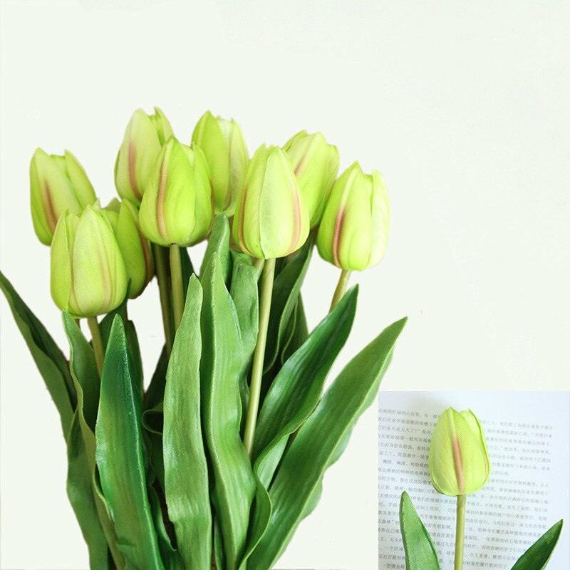 46cm lange gren tulipan kunstig blomst pu latex kunstig buket ægte berørings blomster til bryllup dekorative blomster og kranse: Lysegrøn