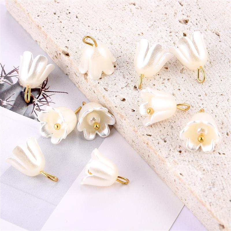 10/100 pz Perla Campana Orchidea Ciondolo Stereoscopico Foglia Fiore Adatto per Collana FAI DA TE Braccialetto Portachiavi Accessori di Gioielli: colore Oro puro