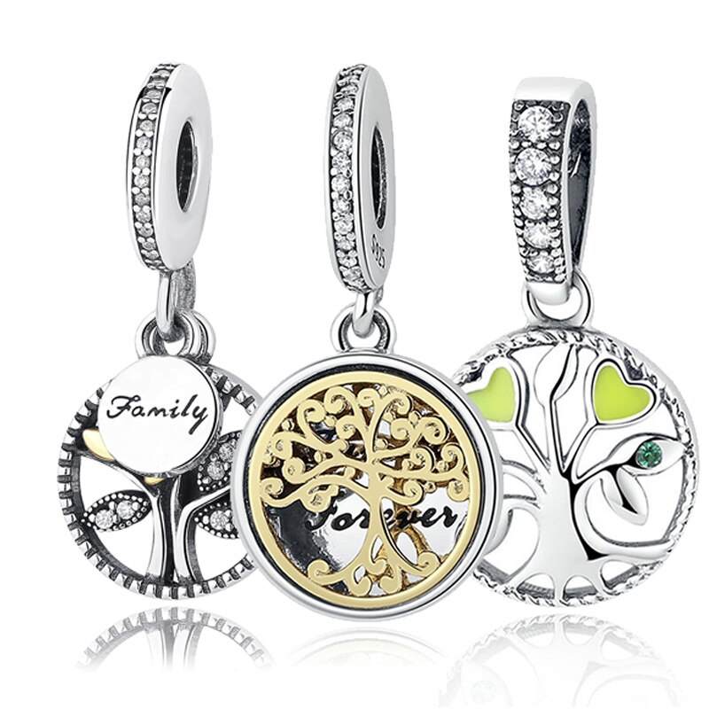 Echtes 925 Sterling Silber Familie Für Immer Baum des Lebens Silber Baumeln Anhänger Charme passen Original Pfanne Charme Armbinde Schmuck