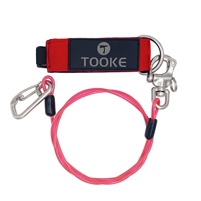 Underwater Freediving Diving Lanyard 316 stainless steel Rope With Carabiner Swivel Snap Loose Safety Cable Security Wristband: Red-Pink with Rope