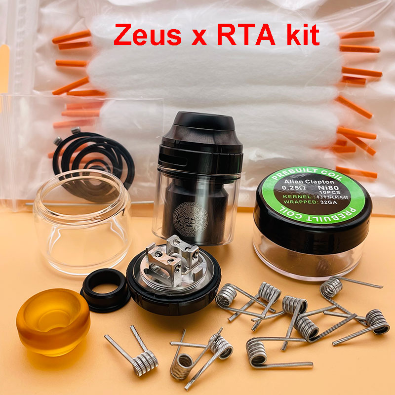 DSXvape zeus x rta zeus x mesh rta atomizer 3.5ml/4.5ml 25mm Ni80 dual coil with mesh deck rebuildable tank vape vaporizer: Black-Coils-Cotton