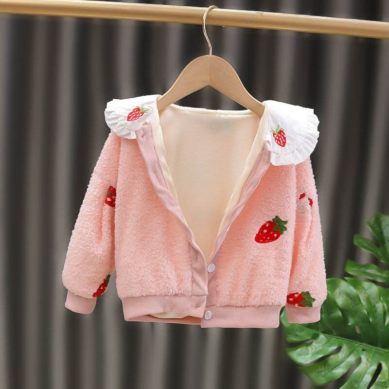 Baby Meisje Kleding Herfst En Winter Meisjes Plus Fleece Jas Babykleertjes Fruit Patroon Thicken Winddicht Vest Jas