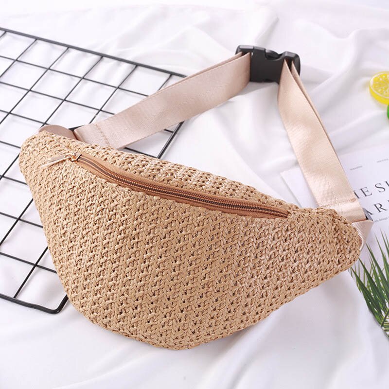 Rieten heuptas voor dames, handgemaakt van rotan, zomer strandtas, heuptas voor meisjes, borsttas, portemonnee, kaki