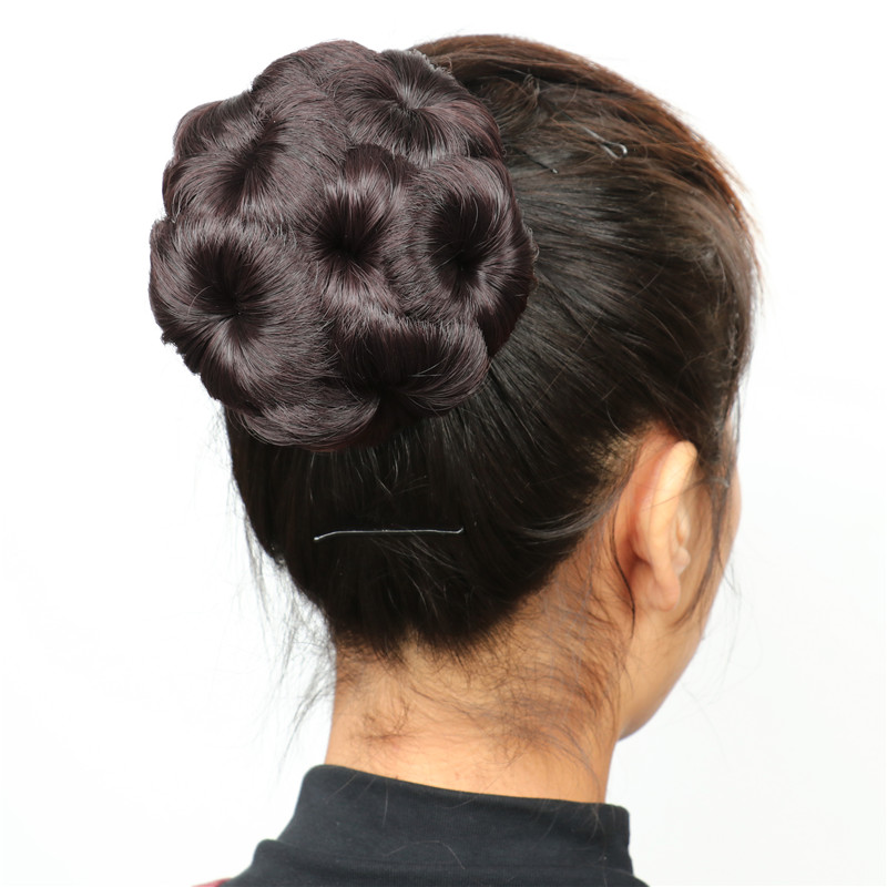 XINRAN Pelo Rizado Chignon moño Donut Clip en el pelo nueve flores pelo mujeres sintético de alta temperatura extensión de fibra Chignon: 3