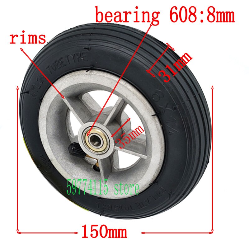 6x1 1/4 Wheels 150mm 6 Inch Pneumatic Tire Inner Tube With 4 Inch Aluminum Rims For Gas Electric Scooters E-bike A-folding Bike