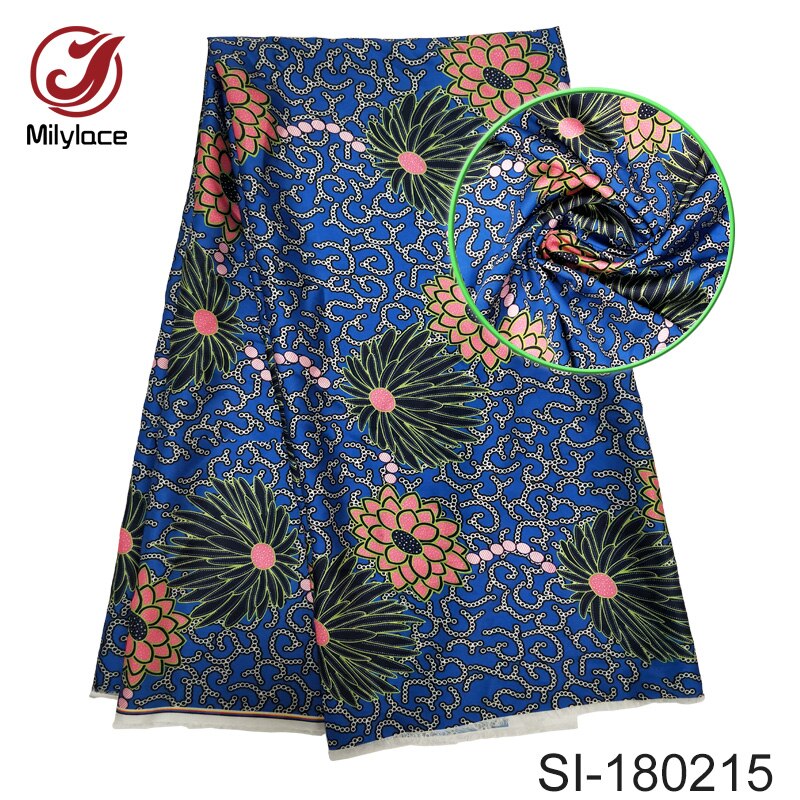 Tissu en satin de soie imprimé wax africain doux, 5 mètres par lot, pour vêtements, 20 modèles disponibles, si -180201