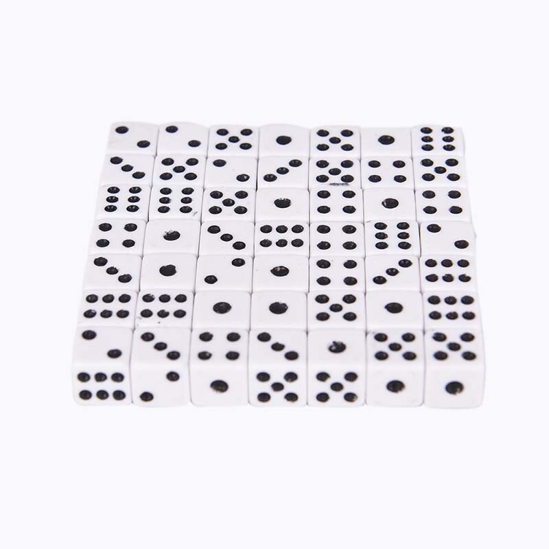 50 Pieces Dices 8mm Plastic White Gaming Dice Standard Six Sided Decider Birthday Parties Board Game