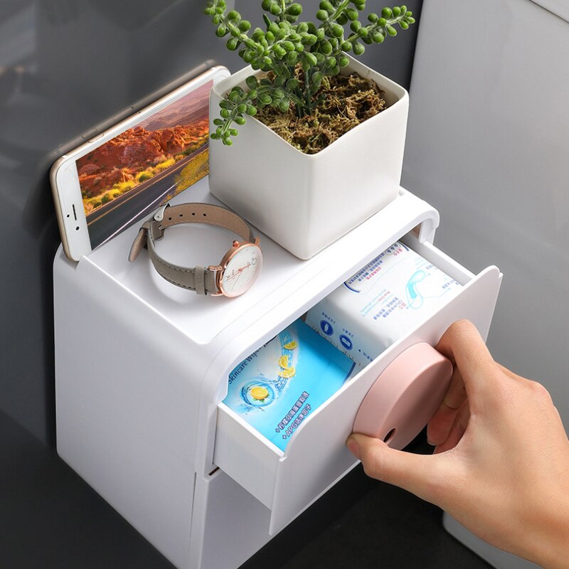Double-layer Toilet Paper Holder Roll Paper Tube Storage Box Waterproof Wall-mounted Toilet Paper Holder Bathroom Supplies