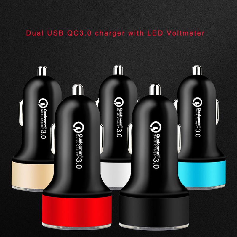 Cargador rápido para coche, voltímetro Digital LED de 12V/24V, doble puerto, QC 3,0, USB, para teléfono móvil, tableta, GPS