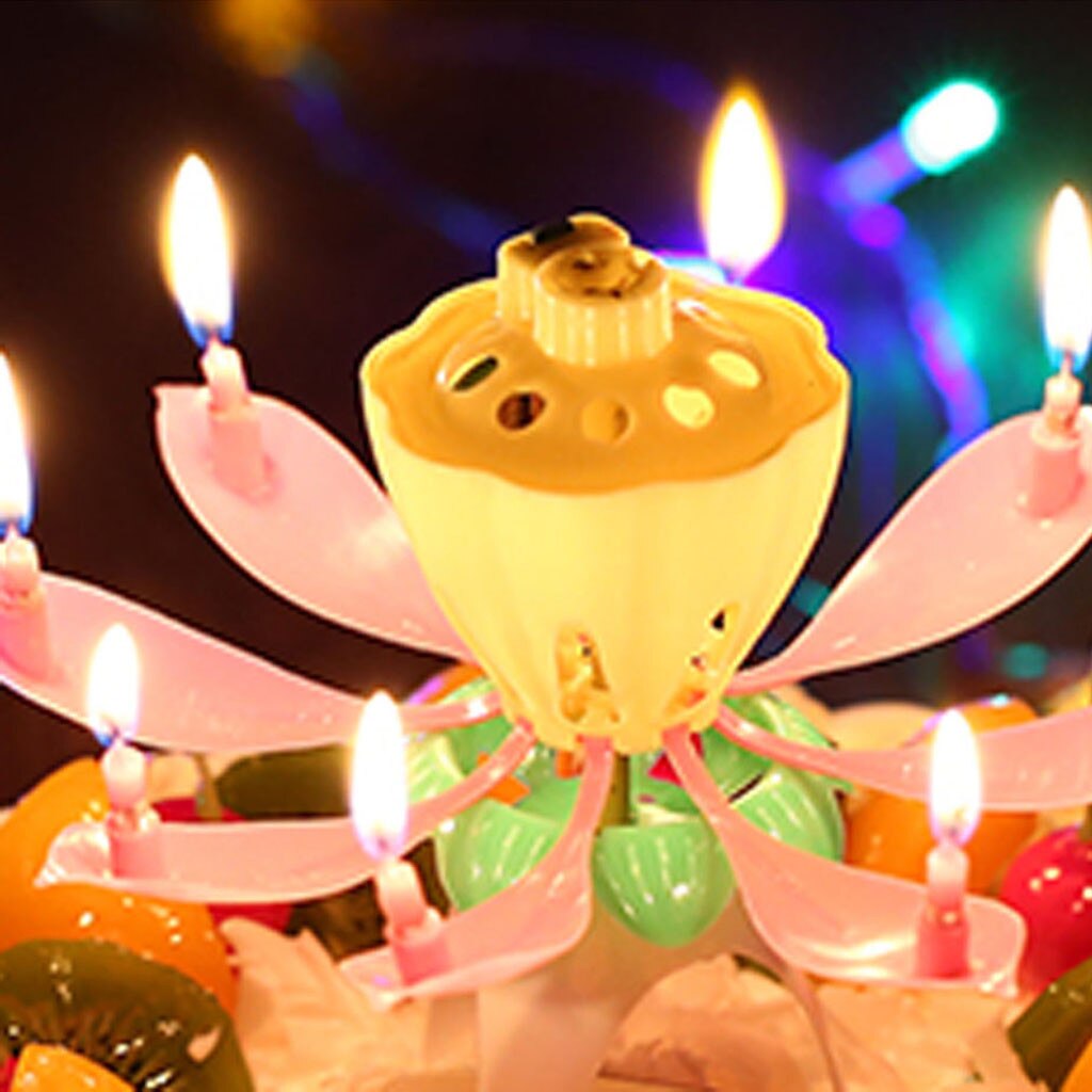 30 ^ 18*11.5Cm Verjaardag Bruiloft Kaars Plastic Dubbele Laag Roterende Blossom Lotus Flower Muziek Verjaardagstaart Kaarsen verjaardag Pa