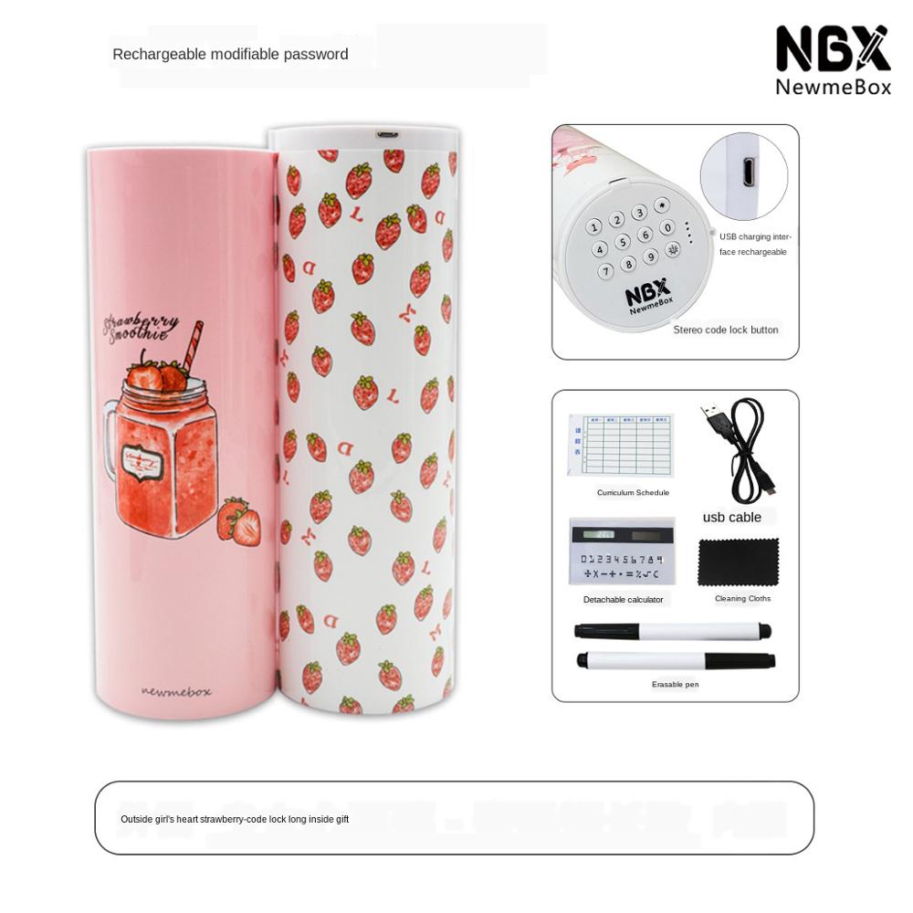 Pencil Case Code Lock Pen Box NBX Password Pencil Case Large Capacity Stationery Box Multi-Function Cylindrical Pencil Box: Style 6