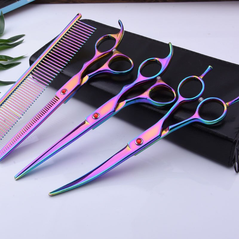 Grooming Shears For Dogs Pet Hair Grooming Scissors Kit with Safety Round Tip: 3 colorful