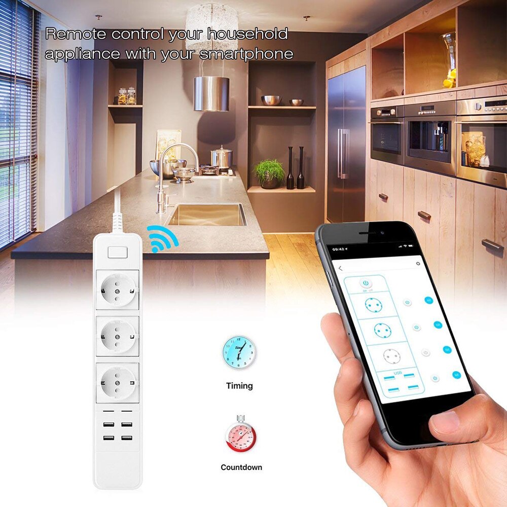 WiFi Smart Power Socket With 3AC 4USB Smart Plugs Smart Wifi Power Strip Wireless Remote Control EU Plug Electrical Socket