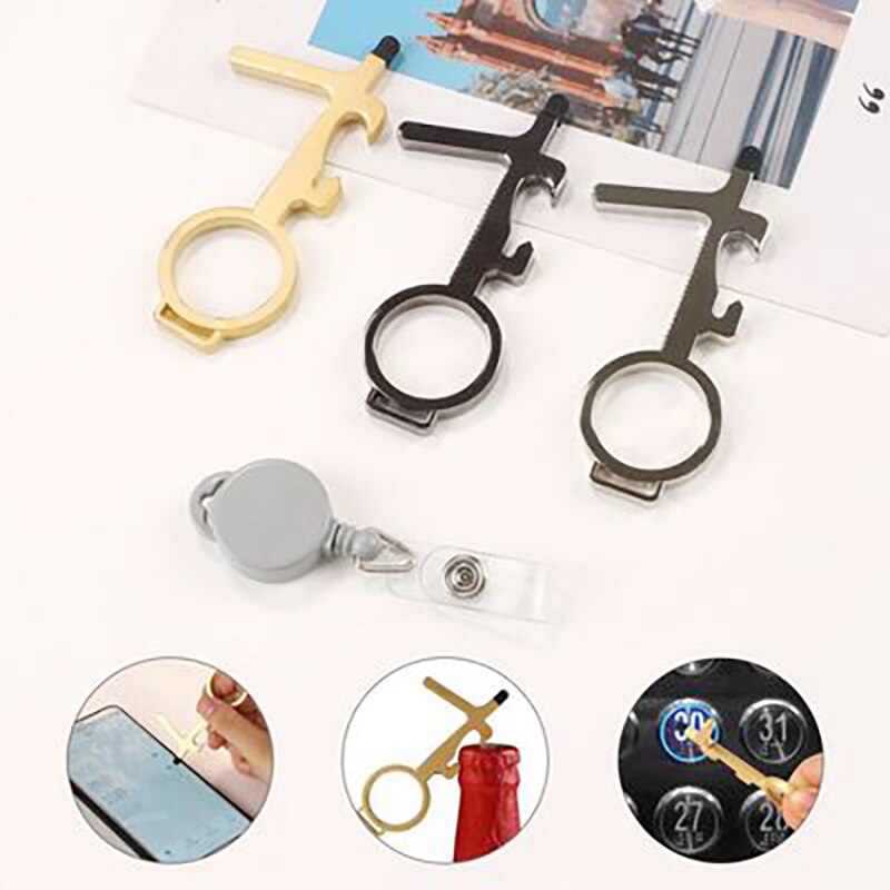 1pcs Door Handle Keychain Portable Stick Non-contact Hygiene Hand Press Elevator Tool Door Opener Avoid Touching Key Buckle 12