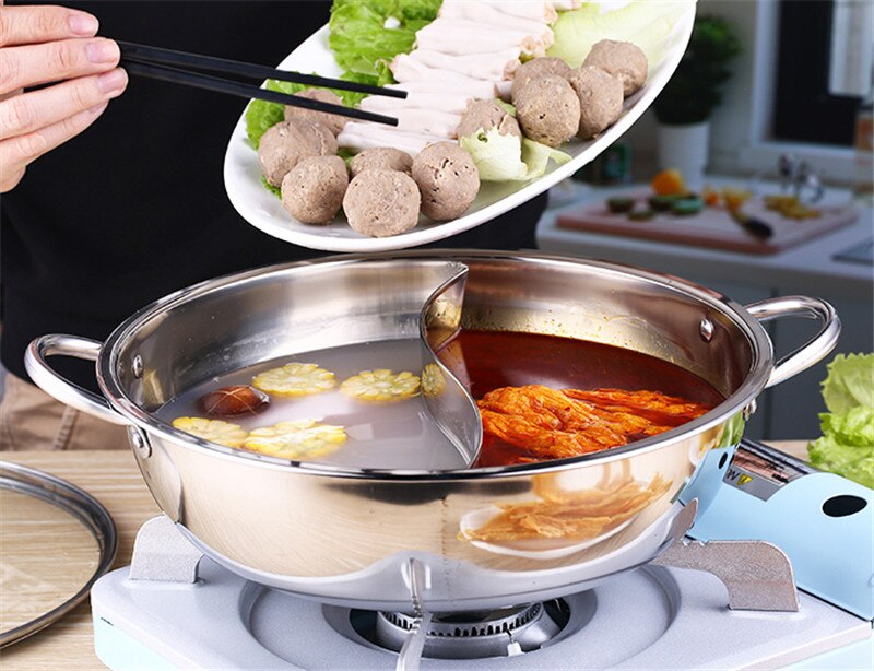 24-40cm Stainless Steel 1.5mm Thick Double Ear Soup Cooker Pot Twin Divided Cookware home Kitchen round induction cooker