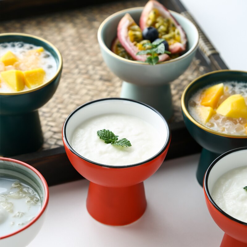 Ceramic High-leg Dinner Plate Fruit and Vegetable Salad Plate Seasoning Dish Restaurant Hotel Service Supplies Exquisite