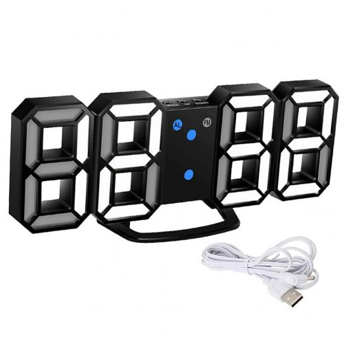 3D LED Digital Alarm Clock Dimmable Snooze Function Home Living Room Night Light living room bedroom dining room nice decoration: Black  White