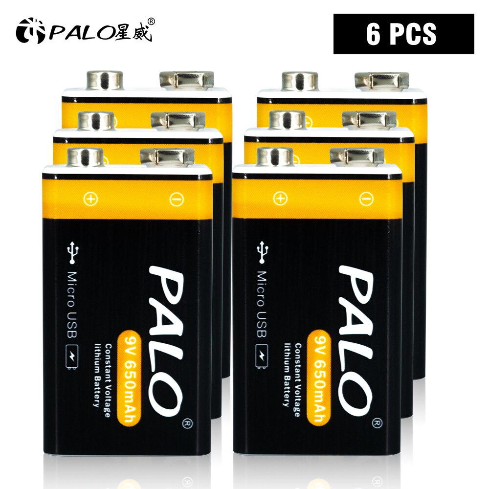 9V battery micro USB 9 Volt li-ion Rechargeable Battery 6F22 9V Li ion Lithium Battery for RC Helicopter Model Microphone Toy: 6PCS