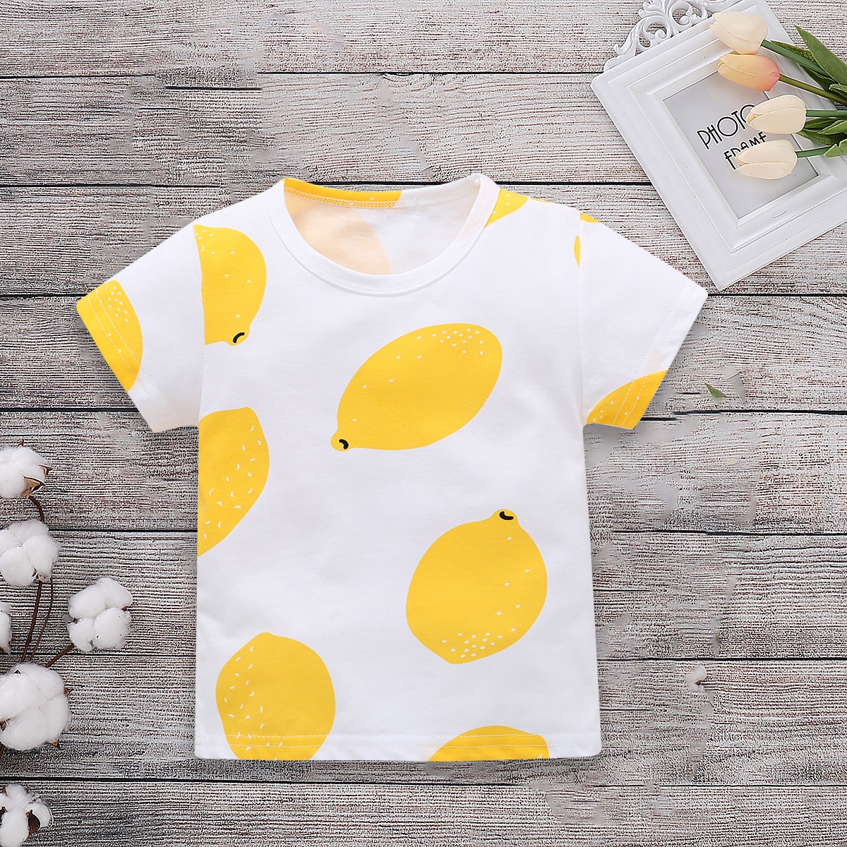 Bébé garçons filles été T-Shirt manches courtes citron haut imprimé basique col rond Blouse