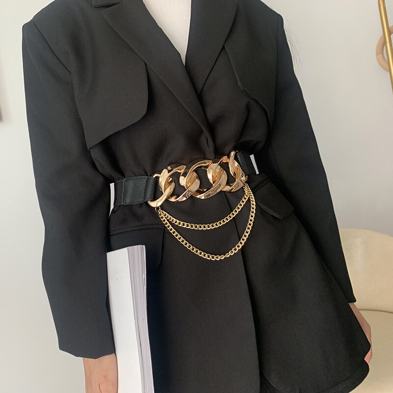 Gamporl Lederen Ketting Riemen Voor Vrouwen Mode Elastische Zwarte Taille Riemen Body Bondage Vintage Vrouwelijke Taille Accessoires Garters