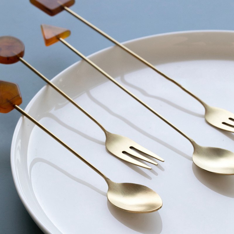 Stainless Steel Coffee Small Stirring Spoon Simple Acrylic Gold-plated Geometric Shape Dessert Spoon