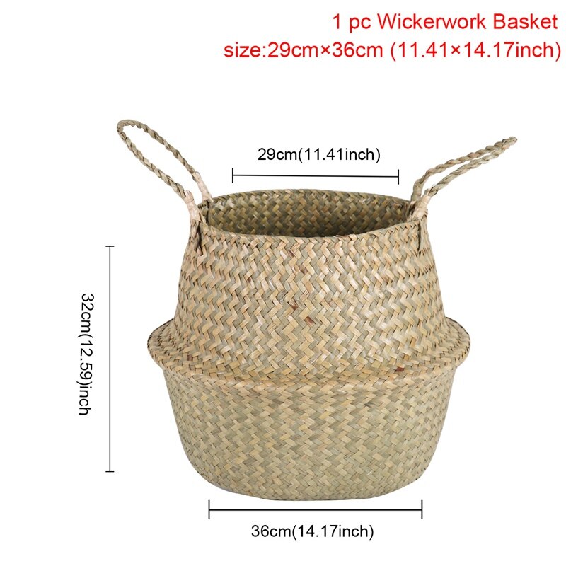 Cesta de cestería para algas marinas, maceta de flores colgante de ratán, cesto para ropa sucia, cestas plegables de almacenamiento, jardín casero decorativo: XL