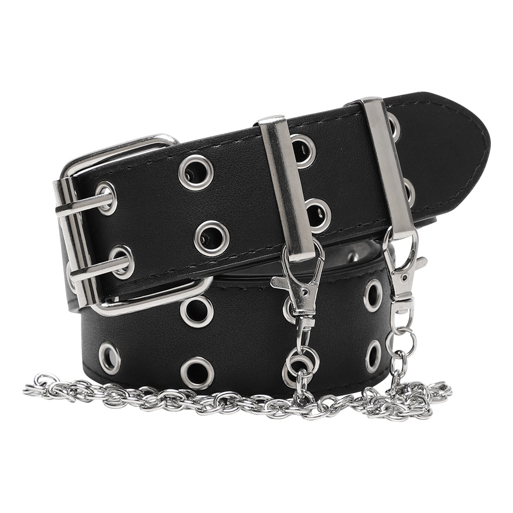 Vrouwen Meisjes Ketting Riem Leer Pin Gesp Riem Punk Stijl Jeans Individuele Decoratieve Riem Koffie Zwart: Black Double