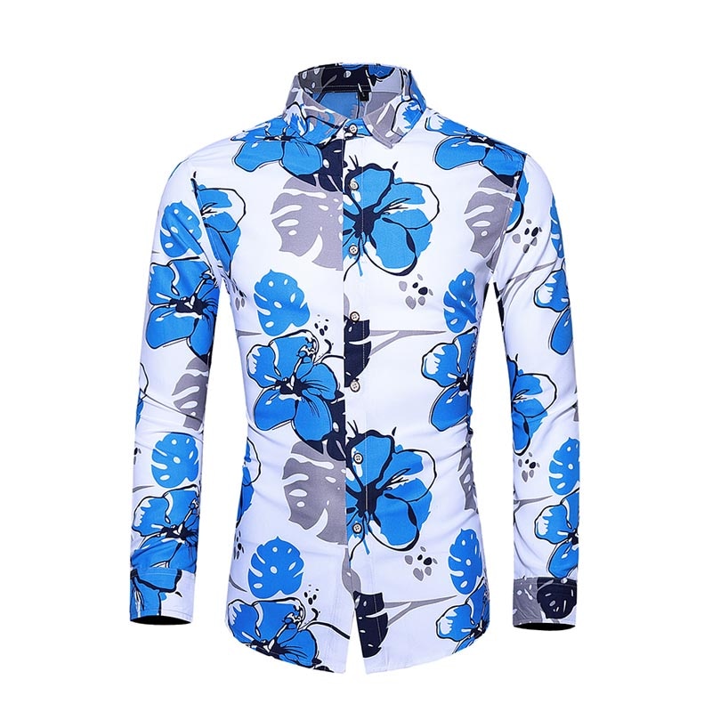 45kg-120kg herrskjorta herr blå blommiga fritidsskjortor höst herrkläder långärmad camisa masculina 5xl 6xl 7xl