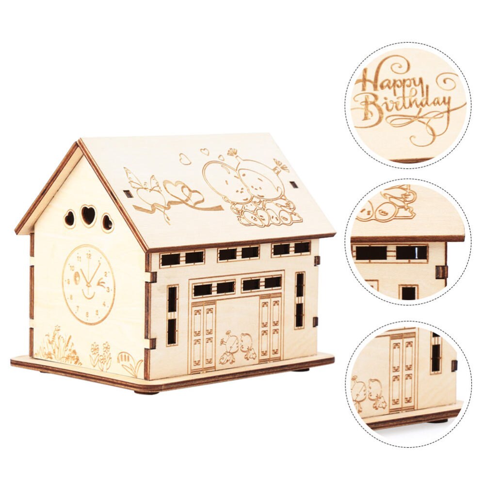 1pc Wooden House Shape Coin Bank Kids Piggy Bank Kid Intellectual (Khaki)
