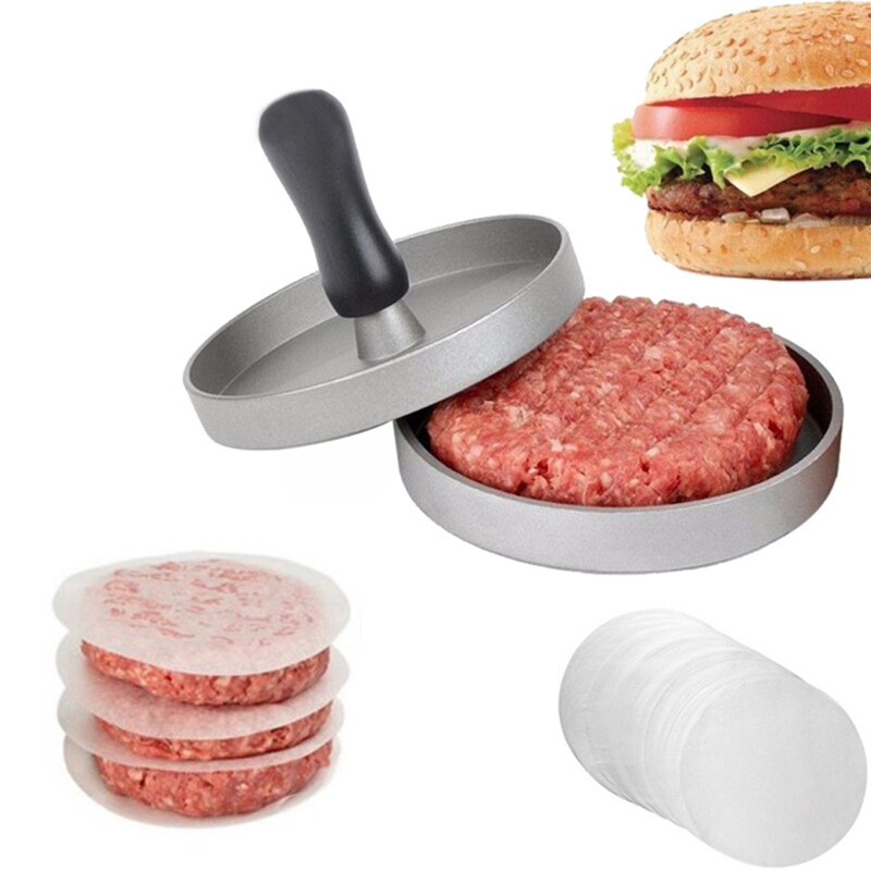 1Set Round Shape Hamburger Press Aluminum Alloy 11cm Oil Paper Hamburger Beef Grill Meat Tenderizer Burger Press Patty Make Mold