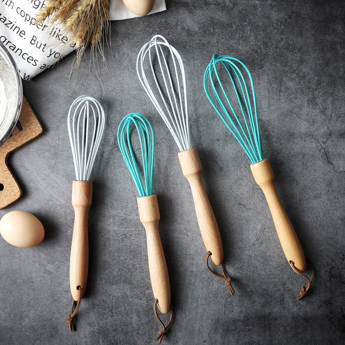 Batidor de huevos de madera y silicona, herramienta Manual de cocina creativa con mango de madera, agitador, para hornear huevos, 25CM, 30CM