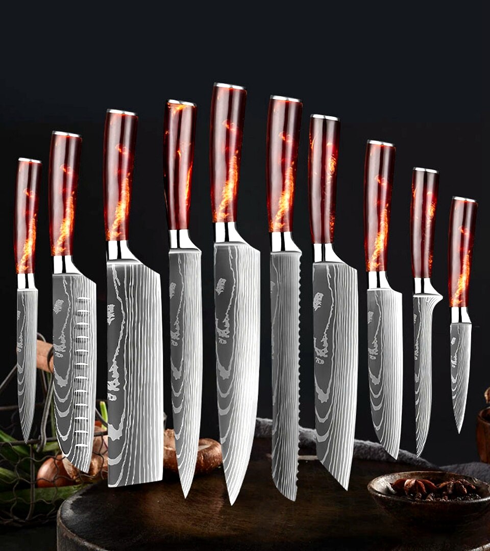Kitchen Knives Set Chef Knives High Carbon Damask Stainless Steel Forged Meat Cleaver Knife Cooking Set