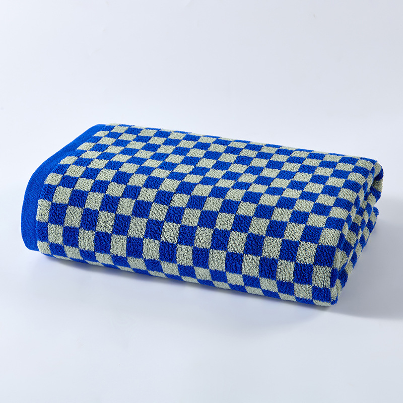 2 Stuks Dambord Handdoek Set Volwassen Katoen Verdikte Badhanddoek Badkamer Grote Handdoek Absorberend Zacht 2 Stuks Gezicht Handdoek 34X74 70X140