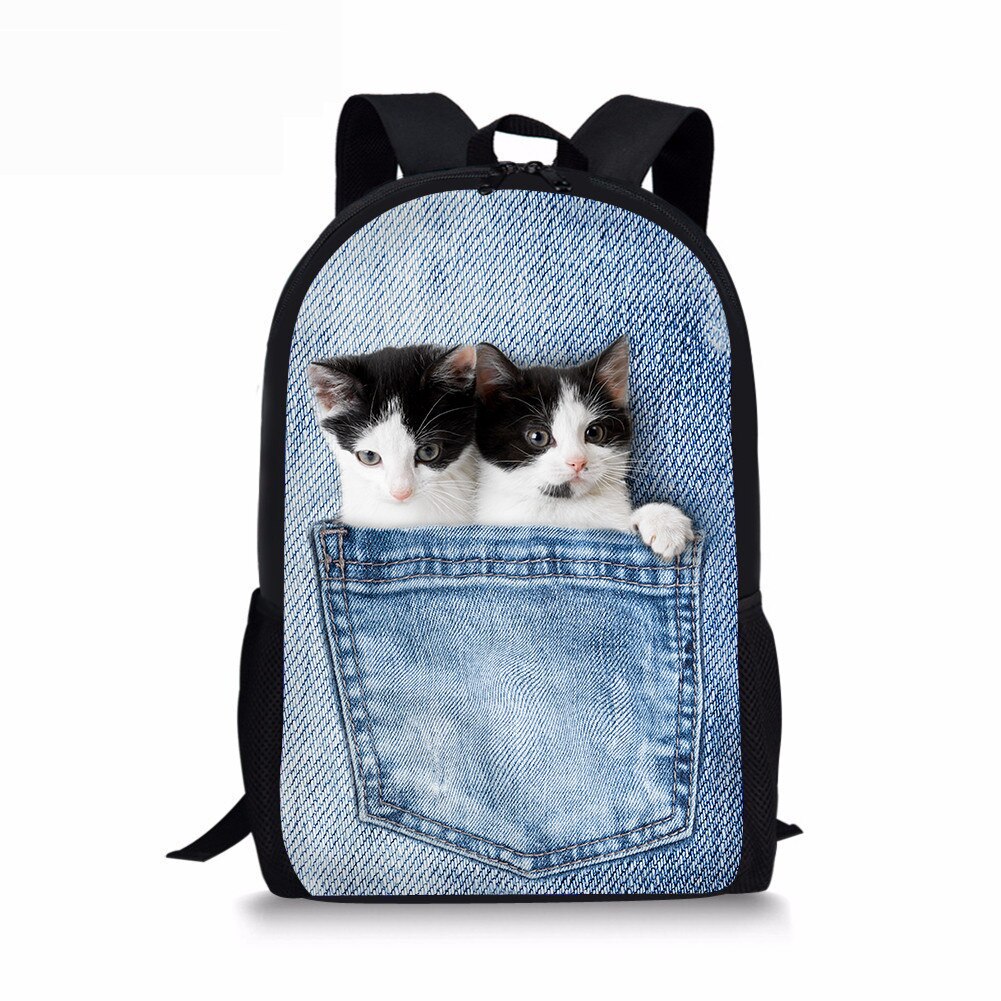 FORUDESIGNS Demin gato mochila para niñas adolescentes niños perros impresión lindo niños mochila mochilas para casuales de las mujeres de mochila: CC2293C