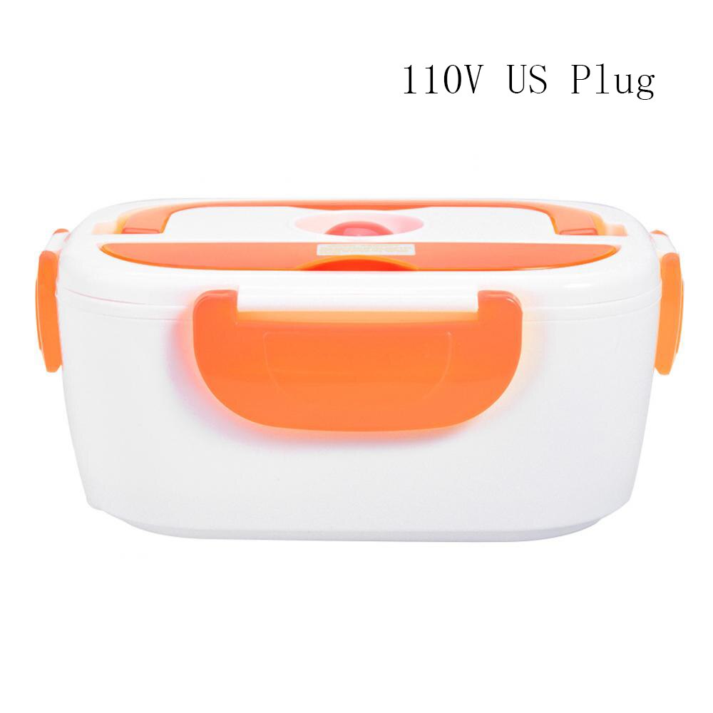 220v/110v lunchbox voedselcontainers draagbare elektrische verwarming voedselverwarmer rijstcontainer serviessets voor auto thuis: Oranje amerikaanse stekker