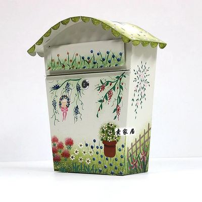 Pastoral painted letter box with lock mailbox mail box waterproof suggestion box Wall Mounted home Decoration Post Box: C