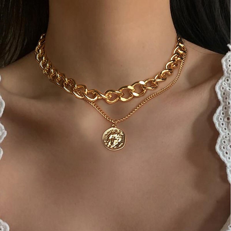 2022 Big Necklace for Women Twist Gold Silver Color Chunky Thick Lock Choker Chain Necklaces Party Jewelry: IF190-1732
