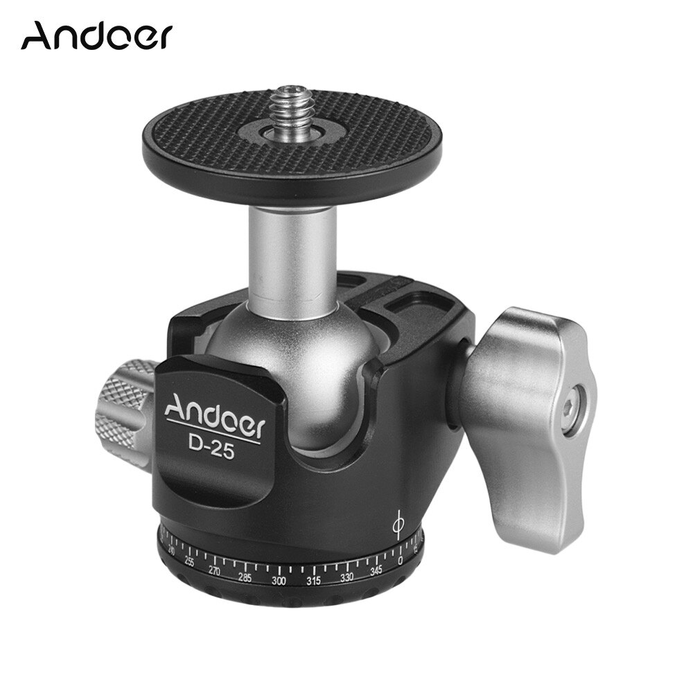 Andoer Cnc Dubbele Notch Bal Hoofd Mini Balhoofd Lage Zwaartepunt voor Statief Monopod voor Canon Nikon Sony DSLR