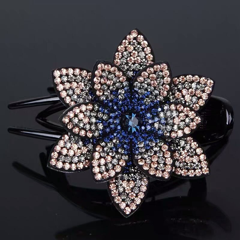 Strass Blume Schnabel Haar Krallen Weibliche Jahrgang Haar Clips Haarnadel Haar Zubehör glänzend Headwear Neue: blau