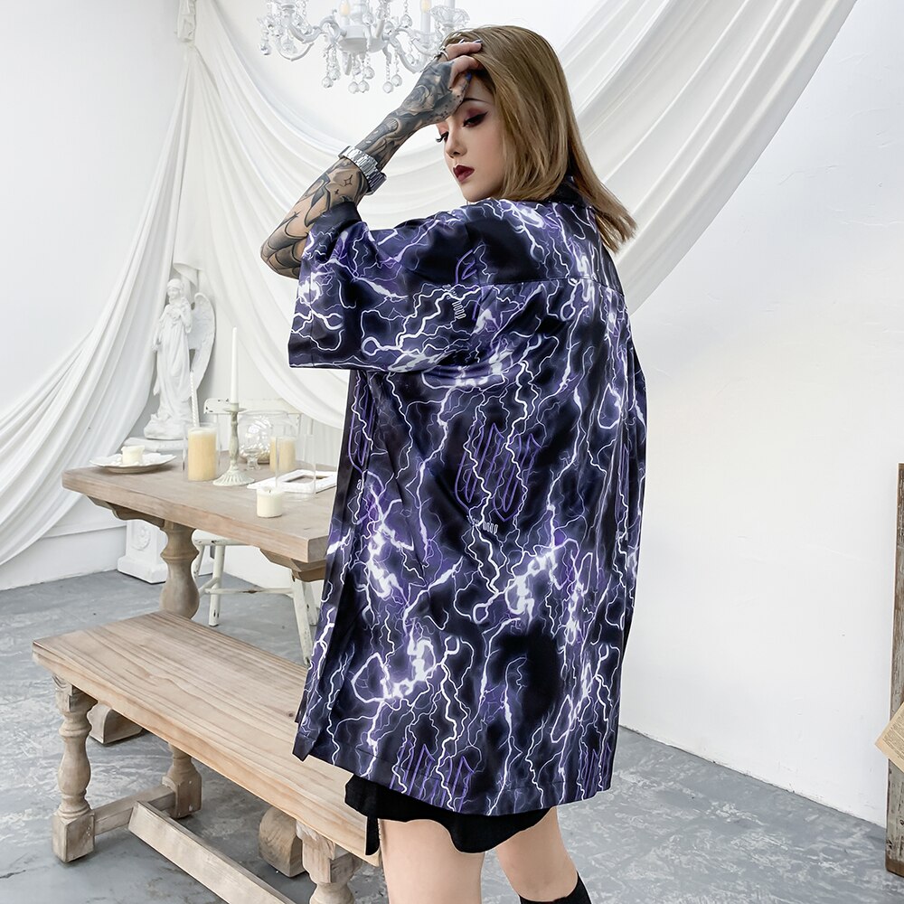 Lyngotiske klær sommer topper plus size bluse streetwear oversized dameklær goth hawaiiansk aloha skjorte