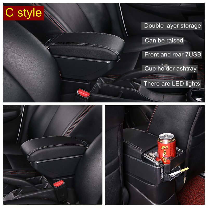 Center Centre Console Storage Box For Nissan VERSA Sedan Latio Sunny Double layer Rotatable Armrest Box: C Styke Black White