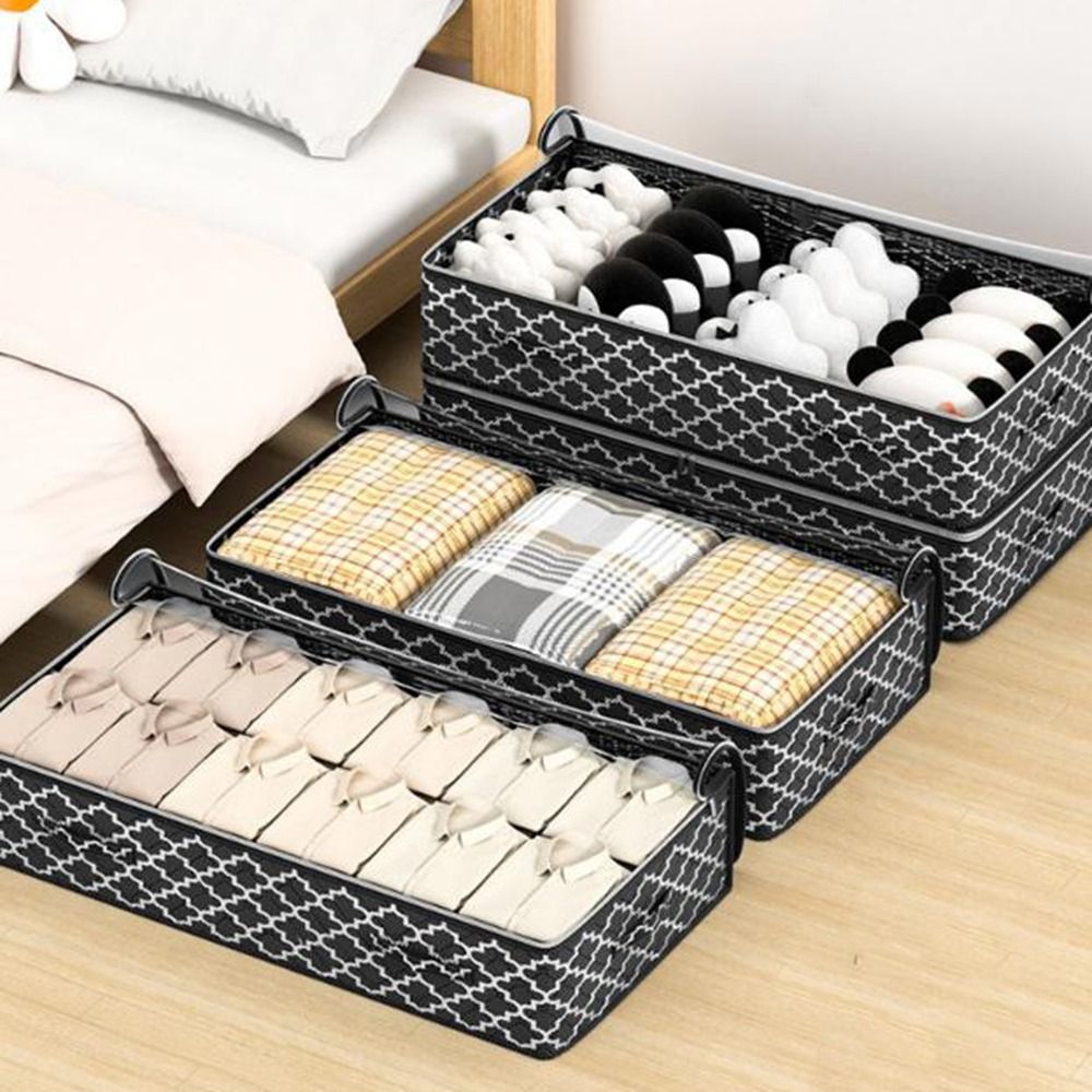 Non-Woven Fabric Under Bed Storage Bag Dual Zipper Large Capacity Clothing Blanket Storage Bag Moisture-Proof Clear Window