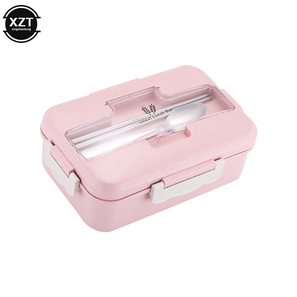 3Grid Microwave Lunch Box Wheat Straw Dinnerware Food Storage Container Children Kids School Office Bento Box Portable Lunch Bag