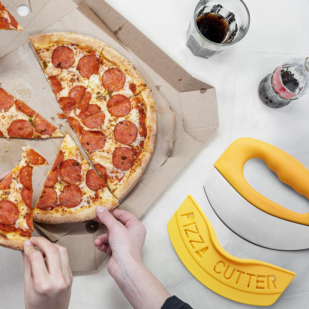 Mezzaluna Cutter Rocker Knife Herb Mincing Knife Single Sharp Blade with Cover Sheath Chop Pizza Vegetables Slicer Chopper