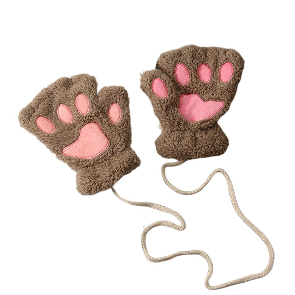 Gants chauds sans doigts en peluche, griffes d'ours moelleuses / pattes d'animaux de chat, doux, chauds, jolis gants mignons à moitié recouverts de doigts pour filles: 3