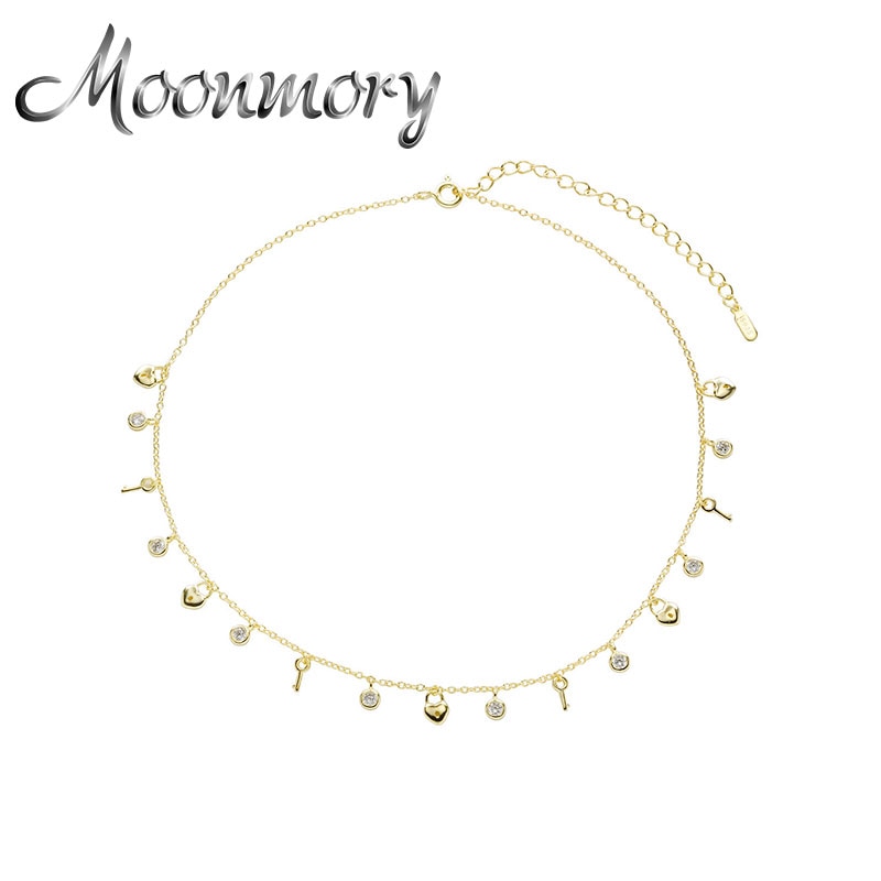 Moonmory-gargantilla con colgante de corazón ajustable para mujer, de plata de ley 100% 925, collar de cadena corta, de cumpleaños, joyería