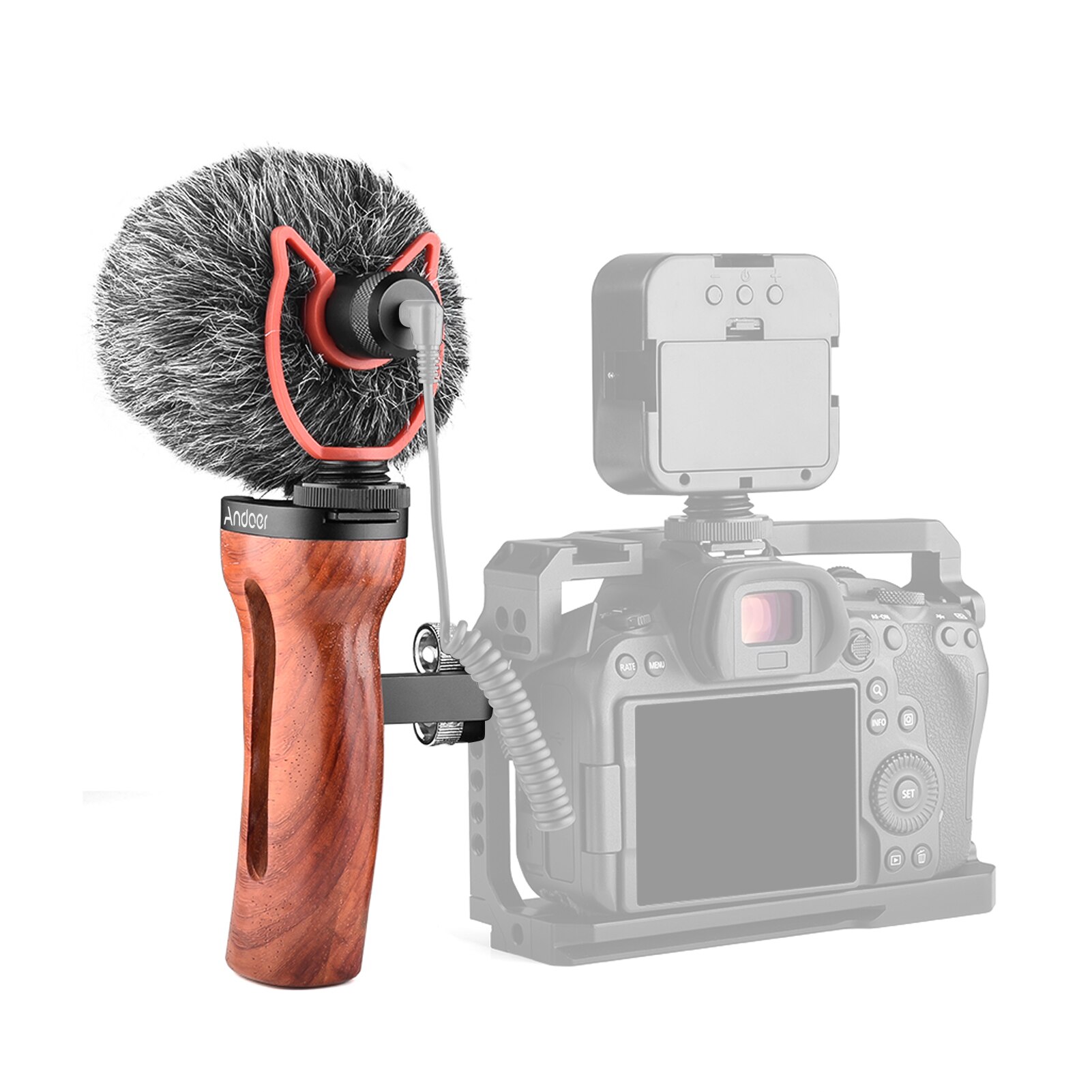 Andoer Universele Camera Kooi Houten Handvat Links/Rechts Hand Grip Met Koud Shoe Mount 1/4 Inch &amp; 3/8 inch Schroefgaten