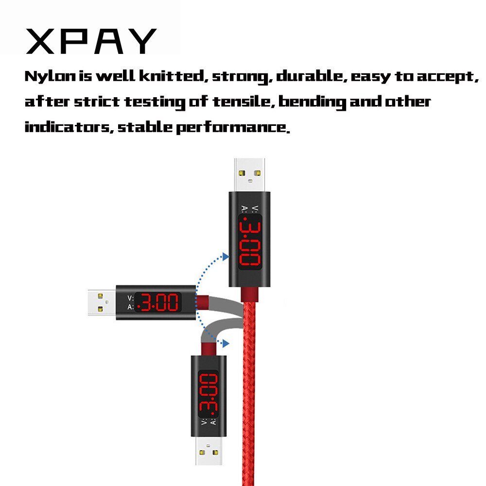 USB Display Kabel Für iPhone X Typ C Micro USB Kabel 3A Schnelle Ladekabel Mit LED Spannung Strom Display nylon Handys Kabel