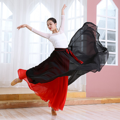 Buikdansrok Dubbelzijdig Chiffon 360 Graden Klassiek Balletdans Lange Rok Warp Rokken Rode Rok Buikdans Outfit: L / Oranje